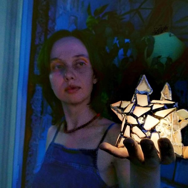 Candle holder "Double star", sea stained glass home decor, original upcycled mosaic art