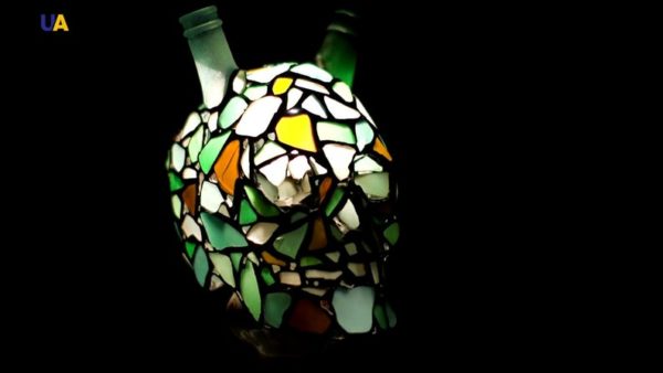 Horned sea stained glass skull - human life-sized, 1:1, unique scary spooky home decor, beach glass skull - Image 9