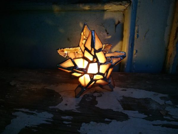 Candle holder "Double star", sea stained glass home decor, original upcycled mosaic art - Image 5