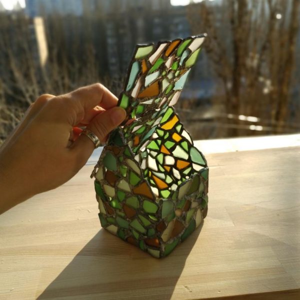 Gingerbread house jewelry box / candle holder - sea stained glass mosaic - Image 6