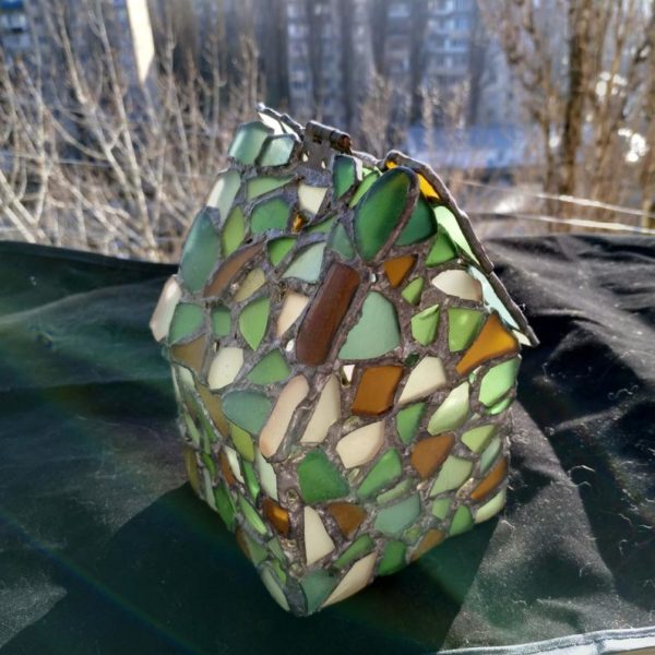 Gingerbread house jewelry box / candle holder - sea stained glass mosaic - Image 2