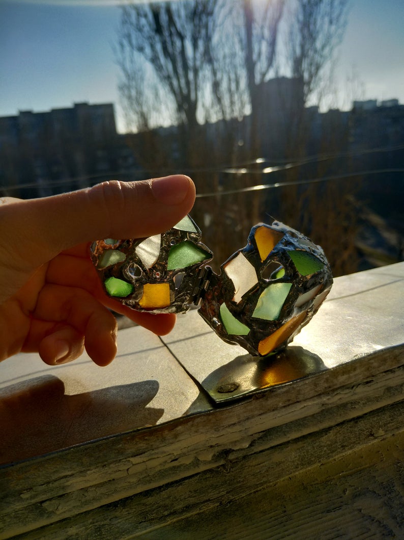 Small easter egg jewelry box, sea stained glass OOAK Faberge-style ring box, dragon egg, collectable - Image 8