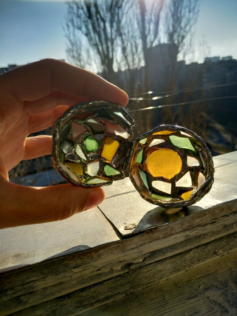 Small easter egg jewelry box, sea stained glass OOAK Faberge-style ring box, dragon egg, collectable - Image 6