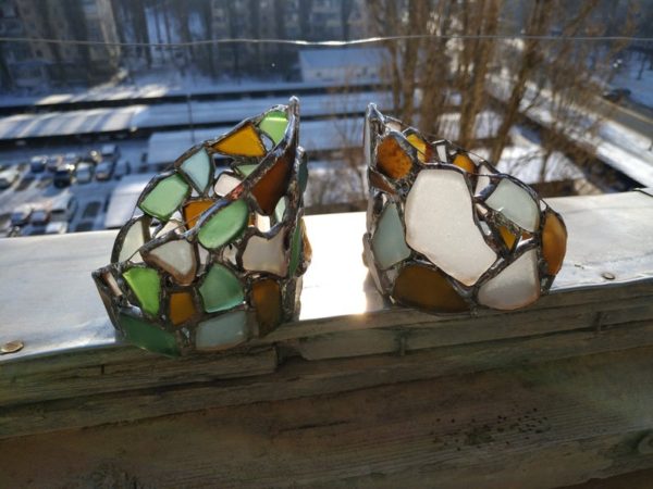 Sea glass candle holder, stained glass rustic home decor, gift for sea lover, upcycled reclaimed art - Image 6