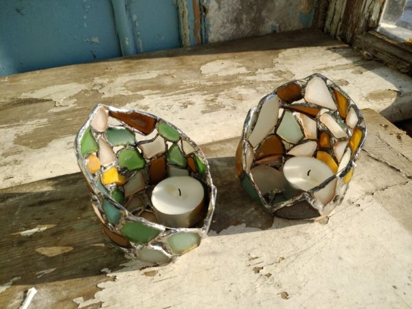 Sea glass candle holder, stained glass rustic home decor, gift for sea lover, upcycled reclaimed art - Image 8