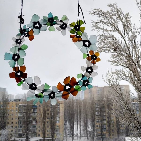 sea glass flower wreath