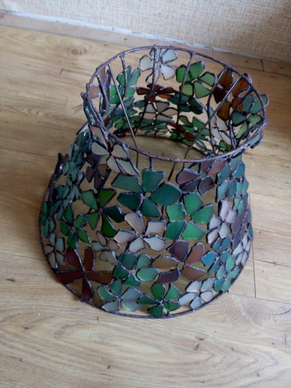 Flower lamp shade for standing lamp, sea stained glass  floor lamp, torchere, OOAK beach glass home decor - Image 2