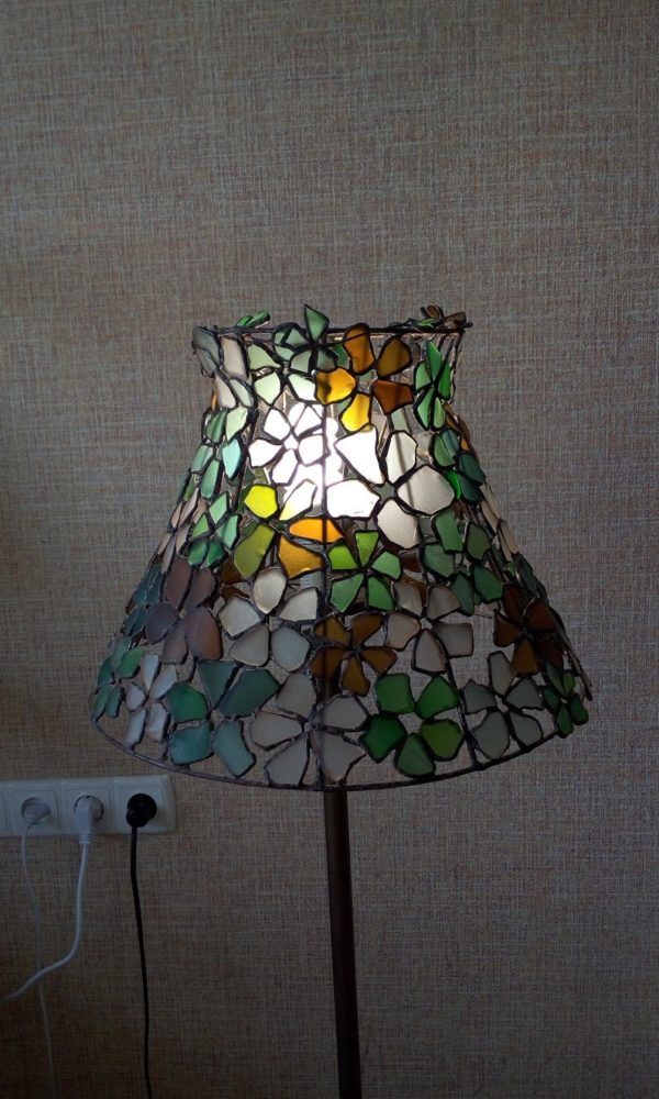 Flower lamp shade for standing lamp, sea stained glass  floor lamp, torchere, OOAK beach glass home decor - Image 5