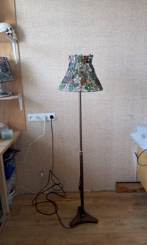 Flower lamp shade for standing lamp, sea stained glass  floor lamp, torchere, OOAK beach glass home decor - Image 6