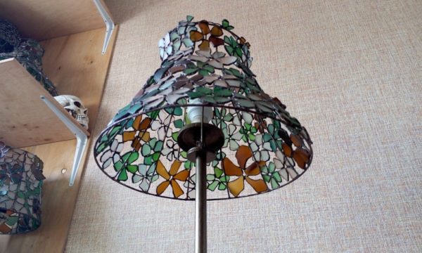 Flower lamp shade for standing lamp, sea stained glass  floor lamp, torchere, OOAK beach glass home decor - Image 7
