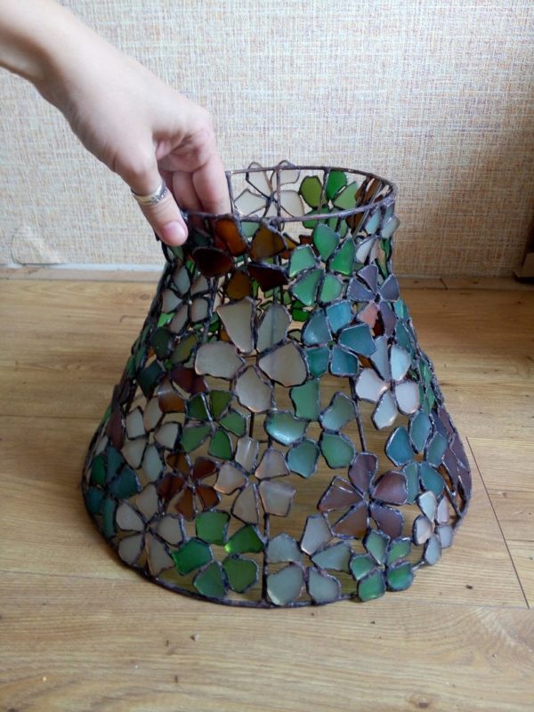 Flower lamp shade for standing lamp, sea stained glass  floor lamp, torchere, OOAK beach glass home decor - Image 10