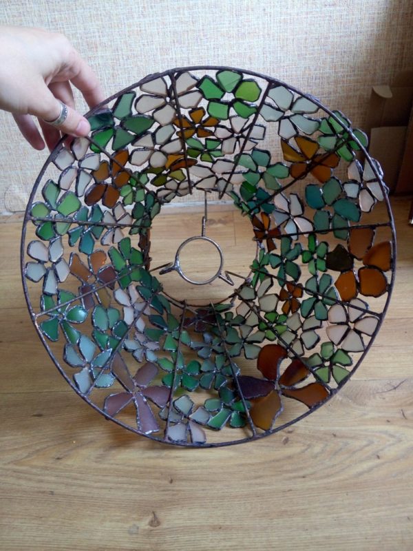 Flower lamp shade for standing lamp, sea stained glass  floor lamp, torchere, OOAK beach glass home decor - Image 3