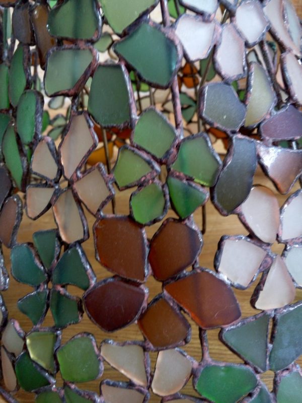 Flower lamp shade for standing lamp, sea stained glass  floor lamp, torchere, OOAK beach glass home decor - Image 4