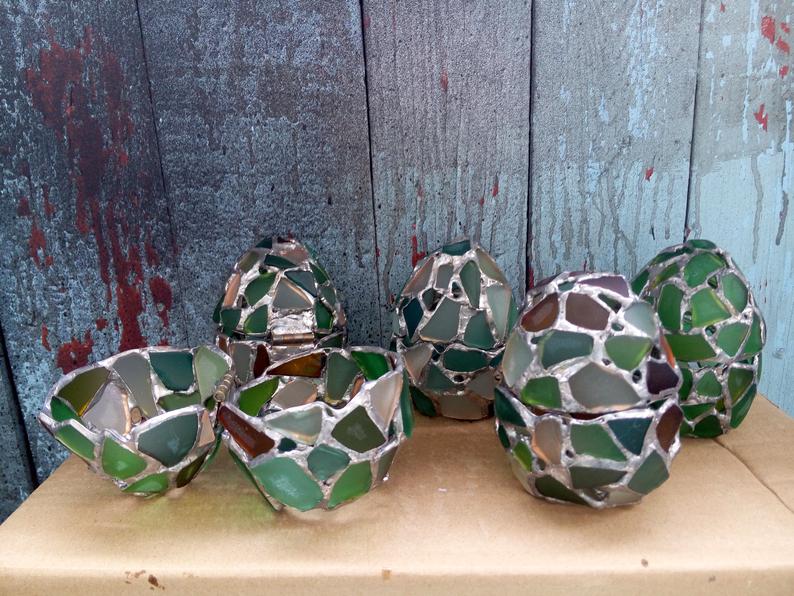 Easter egg jewelry box, sea stained glass OOAK ring box, dragon egg, collectable candle holder - Image 3