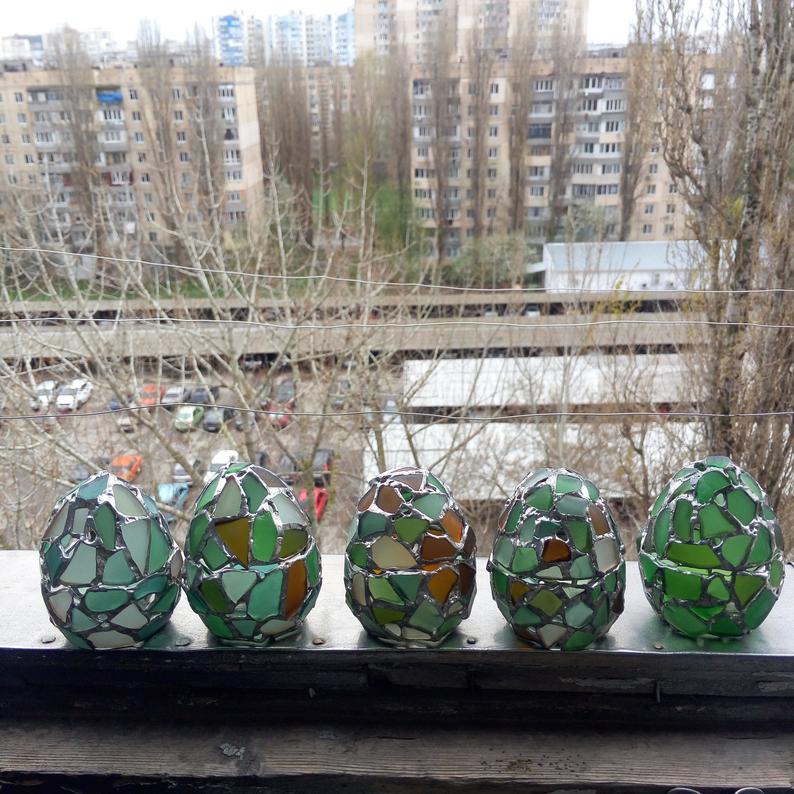 Easter egg jewelry box, sea stained glass OOAK ring box, dragon egg, collectable candle holder - Image 2