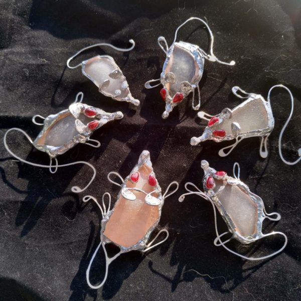 White metal rat Christmas tree ornament, sea stained glass, unique home decor - Image 8