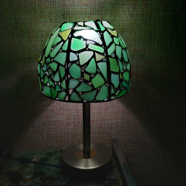 Green sea stained glass lamp, bedside table lamp, unique upcycled art - Image 6