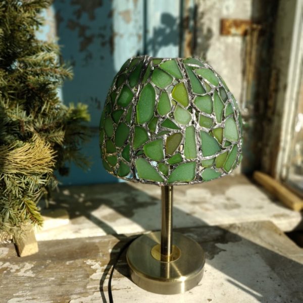 Green sea stained glass lamp, bedside table lamp, unique upcycled art - Image 8