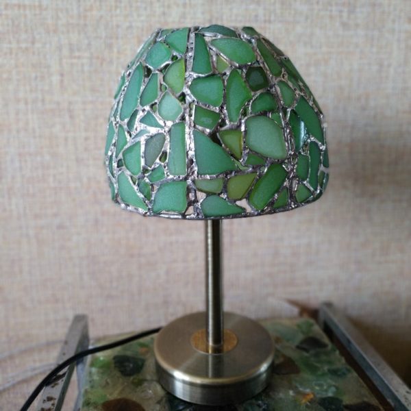 Green sea stained glass lamp, bedside table lamp, unique upcycled art - Image 5