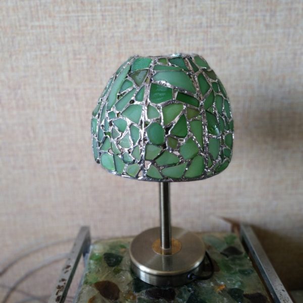 Green sea stained glass lamp, bedside table lamp, unique upcycled art - Image 10