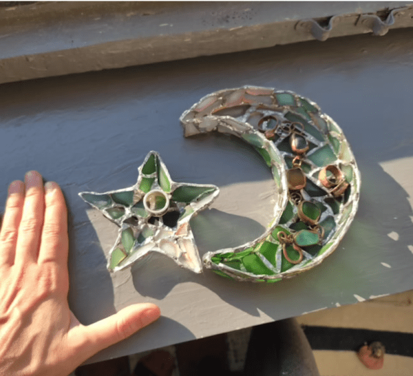 Seaglass moon and star jewelry dish, sea stained glass gradient crescent home decor, candle holder - Image 2