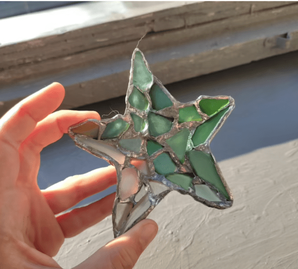 Seaglass moon and star jewelry dish, sea stained glass gradient crescent home decor, candle holder - Image 6