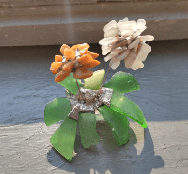 Sea dandelion, stained glass flower composition of sea glass pieces, made to order art decor - Image 5