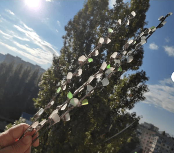 Set of 3 sea stained glass pussy-willow stems, glass flowers - Image 3