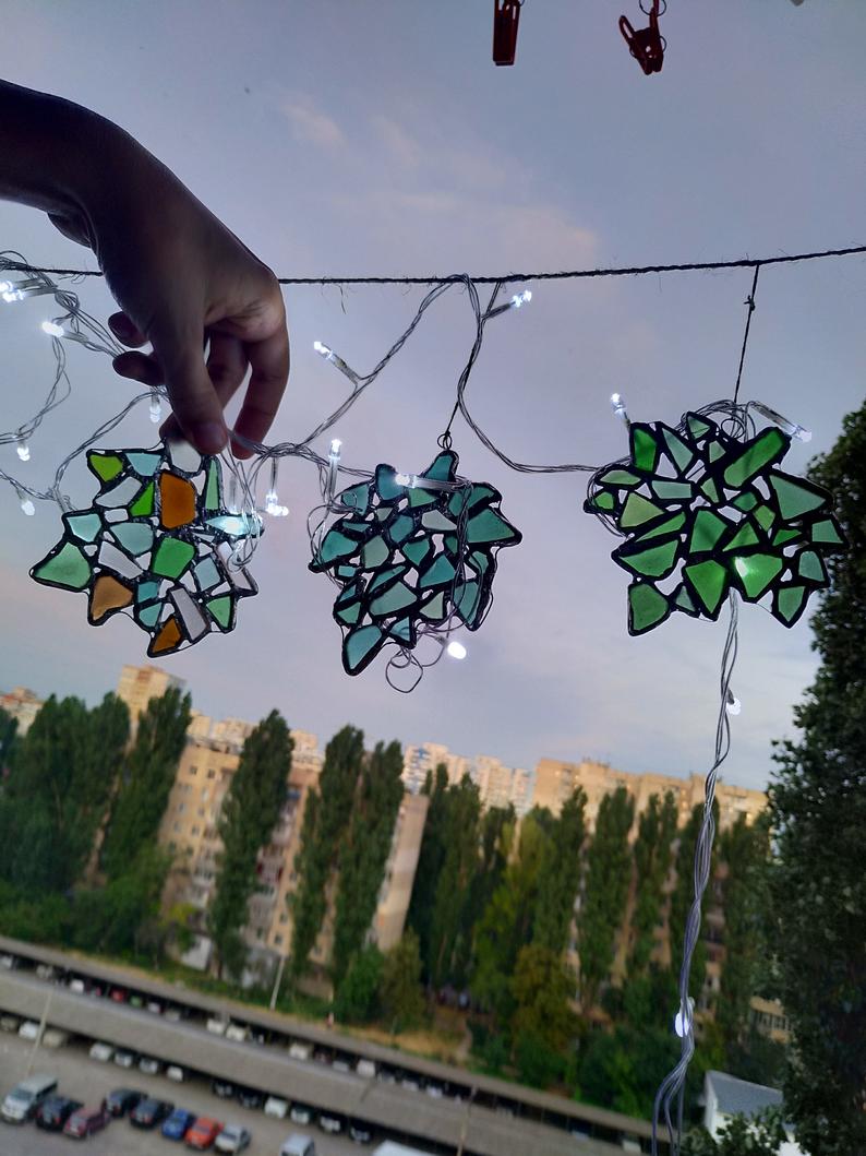 Sea glass maple leaf suncatcher, ornament, upcycled art window hanging, sea stained glass - Image 7