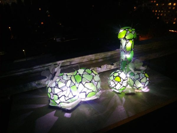 Mature erotic cactus night light, sea stained glass artificial succulent + flower, upcycled art - Image 3