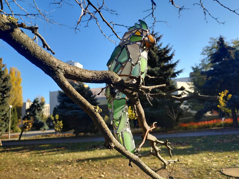 Parrot night light - sea stained glass table suncatcher, bird figurine, collectable statuette - Image 8