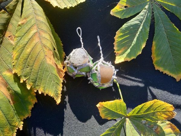 Sea glass chestnut + leaf bag charm, keychain pendant, sea stained glass ornament - Image 10