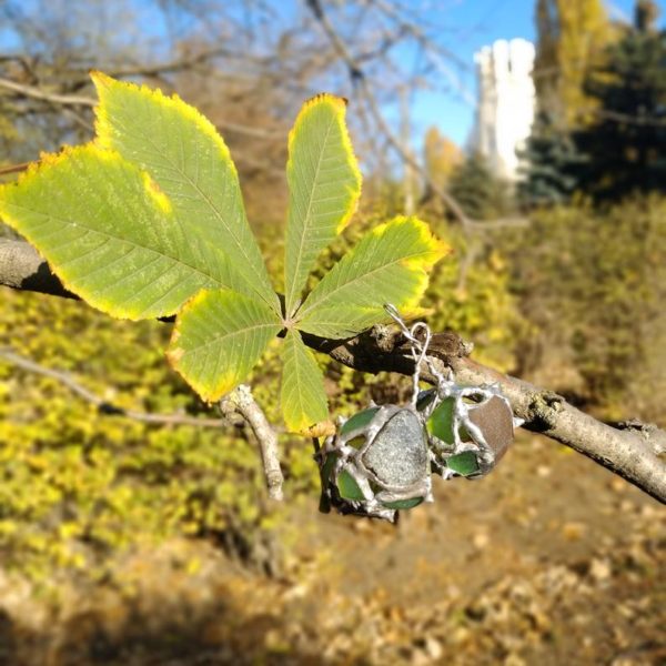 Sea glass chestnut + leaf bag charm, keychain pendant, sea stained glass ornament - Image 6