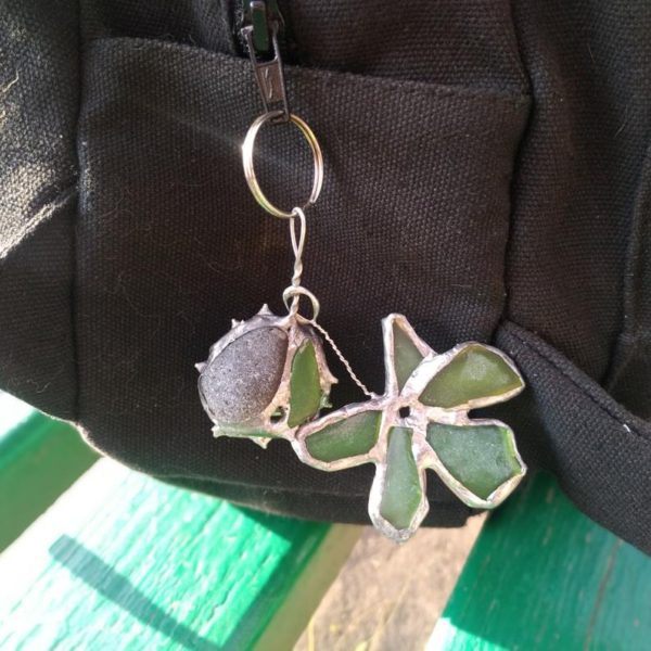 Sea glass chestnut + leaf bag charm, keychain pendant, sea stained glass ornament - Image 9