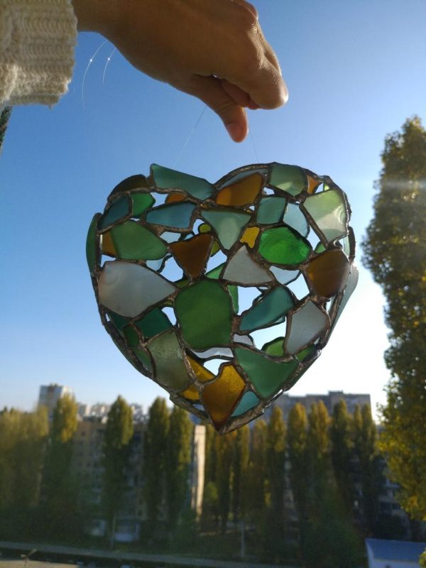 Sea stained glass heart night light, recycled art home decor - Image 6