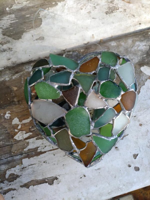 Sea stained glass heart night light, recycled art home decor - Image 4