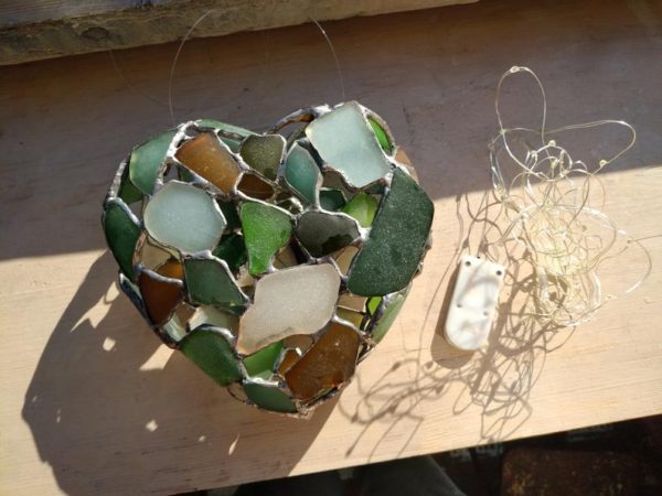 Sea stained glass heart night light, recycled art home decor - Image 10