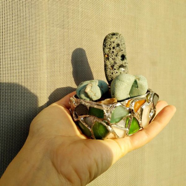 Artificial lithops succulent arrangement, beach-found unique everlasting living stones, slag and sea glass upcycled botanical art - Image 8