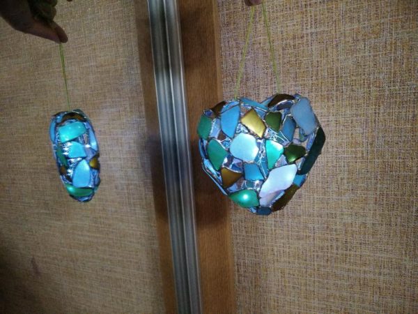 Sea stained glass heart night light, recycled art home decor - Image 7