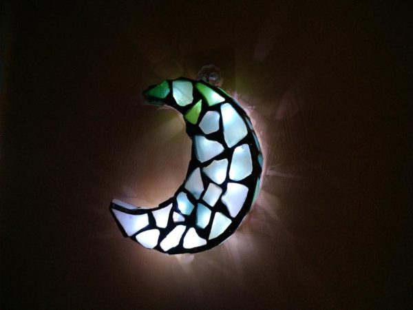 Seaglass moon and star jewelry dish, sea stained glass gradient crescent home decor, candle holder - Image 9