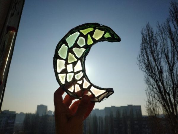 Seaglass moon and star jewelry dish, sea stained glass gradient crescent home decor, candle holder - Image 14