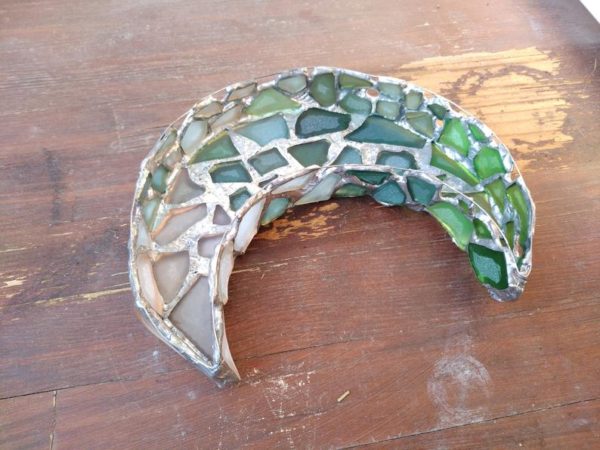 Seaglass moon and star jewelry dish, sea stained glass gradient crescent home decor, candle holder - Image 11