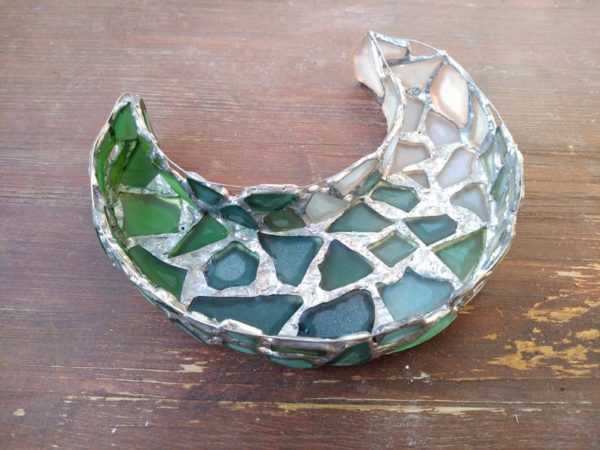 Seaglass moon and star jewelry dish, sea stained glass gradient crescent home decor, candle holder - Image 12