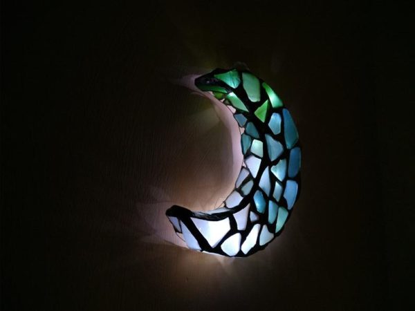Seaglass moon and star jewelry dish, sea stained glass gradient crescent home decor, candle holder - Image 15