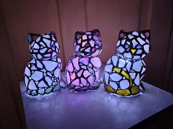 Cat small figurine night light, sea stained glass cute art home decor, wireless DIY night lamp - Image 6