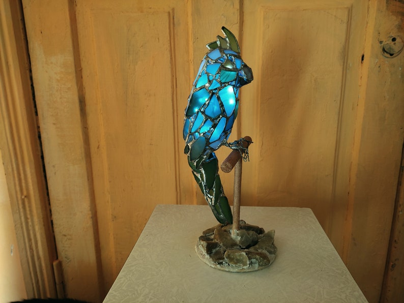 Parrot night light - sea stained glass table suncatcher, bird figurine, collectable statuette - Image 10