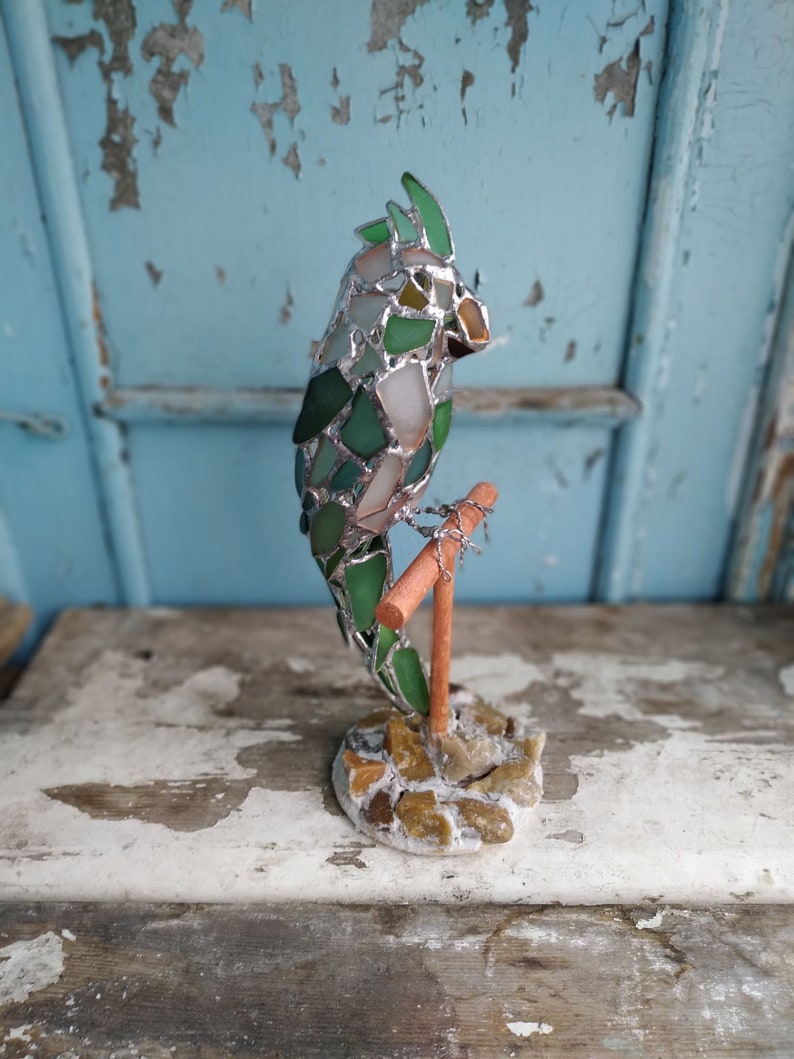 Parrot night light - sea stained glass table suncatcher, bird figurine, collectable statuette - Image 12