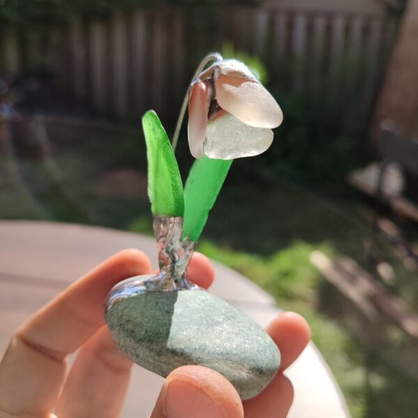 Sea glass miniature snowdrop flower, only one art decor