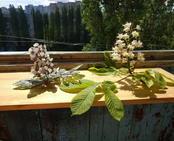 Sea glass horse chestnut, buckeye flower, stained glass flower composition, only one art decor - Image 6