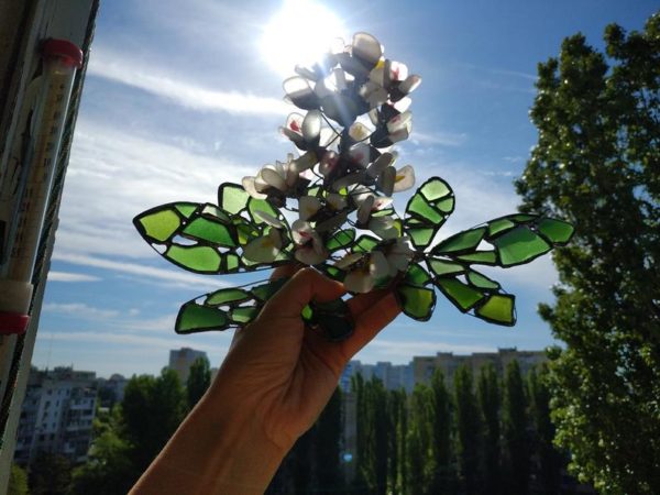 Sea glass horse chestnut, buckeye flower, stained glass flower composition, only one art decor - Image 7